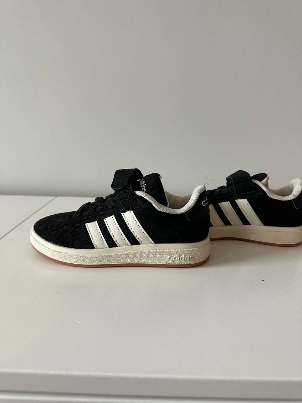 adidas Kids Black and White Suede Court Sneakers
